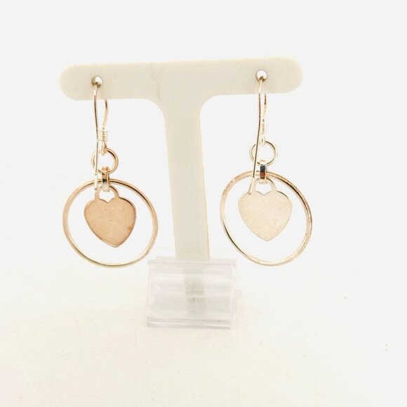 Sterling Silver Heart Hoop Drop Dangle Earrings Lightweight 5.60g Women Jewelry - Picture 2 of 8